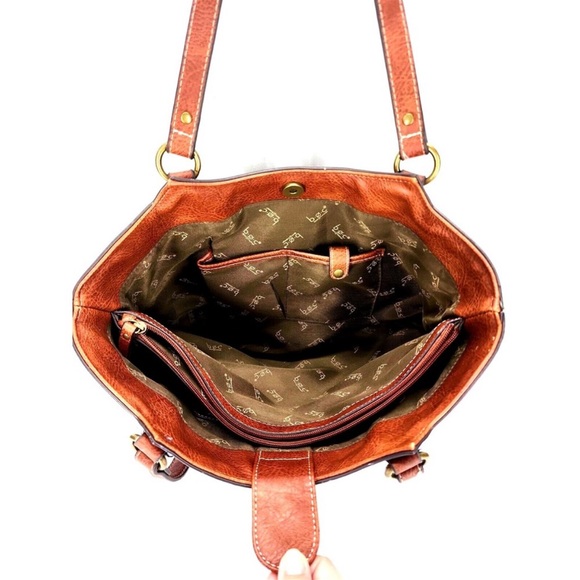 🍓B.O.C. Barn Concepts Shoulder Bag Purse, Tan Leather with Black Weave - Picture 4 of 7